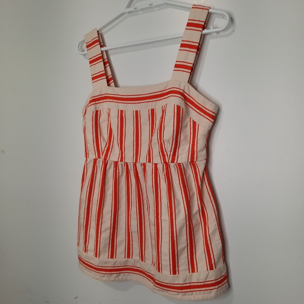 Cabi Brunch Tank Top Sleeveless Cotton Linen Cream Orange Stripe Womens Size S - Picture 12 of 13
